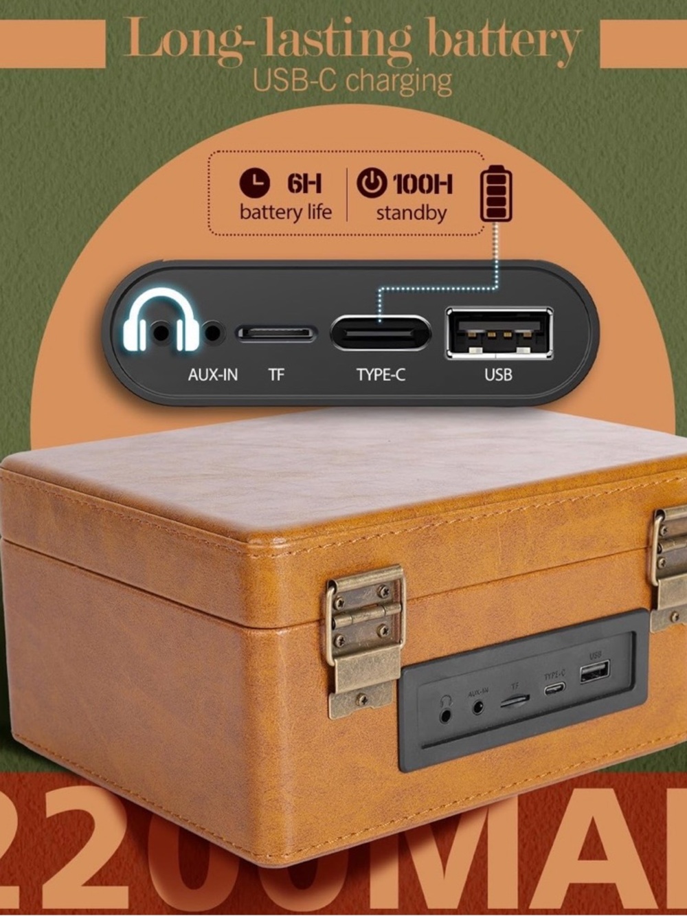 Vintage-Style Portable CD Turntable Player in Brown - Portable Audio & Video - Picture 3 of 8